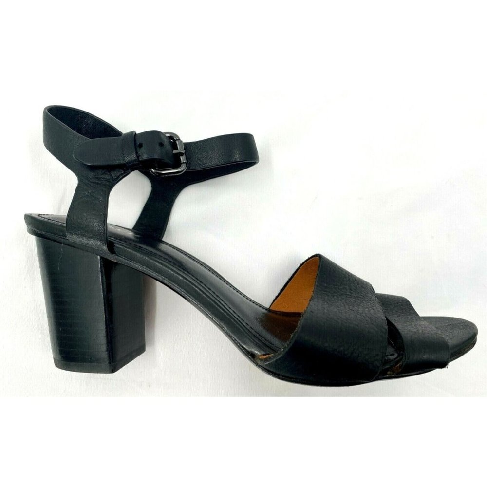 COACH Black Luxury Leather Block Heel Ankle Buckle Sandals Women's Sz 9.5 B